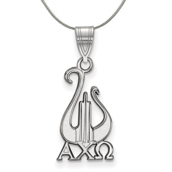 Sterling Silver Alpha Chi Omega Medium Pendant Necklace - 20 Inch - Picture 1 of 7